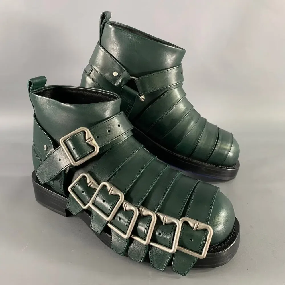 BURBERRY Size 8.5 Green Leather Pull On Boots